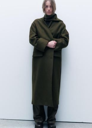 Пальто с шерстью manteco и шарфом - zara zw collection5 фото