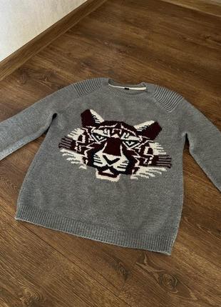 Стильные серый свитер шерстяной в стиле kenzo размер м-л4 фото