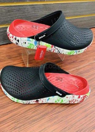 Кроксы лайтрайд клог чорні з кляксами crocs literide clog black/white