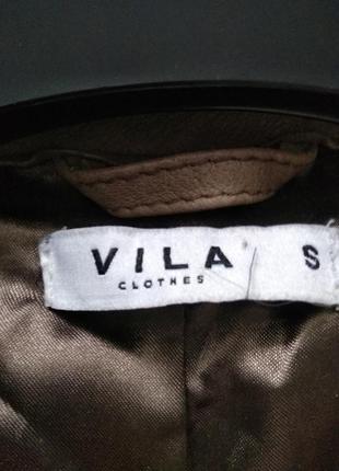 Курточка двубортная кожаная  оливково-бежевого цвета, размер м,s,vila.3 фото