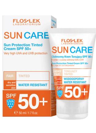 Солнцезащитный тонирующий крем с spf 50+ для сухой и чувствительной кожи floslek, 50 мл