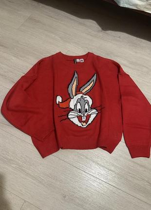 Свитер h&m m/l, новогодняя кофта оверсайз