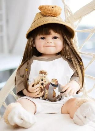 Лялька реборн 55 см вініл-силіконова мішель в наборі з соскою, пляшкою та іграшкою можна купати