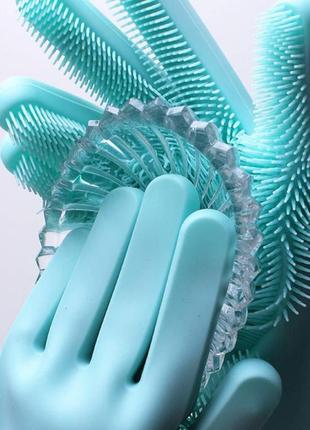 Силиконовые перчатки magic silicone gloves для уборки чистки мытья посуды для дома. da-446 цвет: бирюзовый2 фото