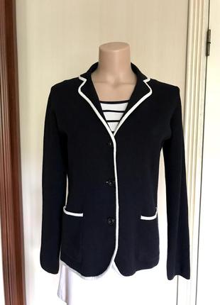 Кардиган, вязаный трикотаж,кофта,жакет,дорогой бренд, тёмно-синий с белой оторочкой, стиль олд мани,