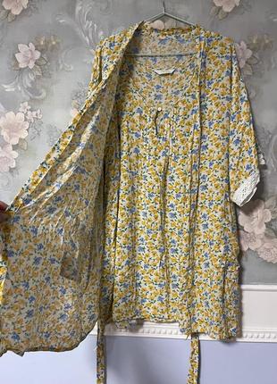 Комплект халат кимоно и ночная рубашка в цветочный принт6 фото