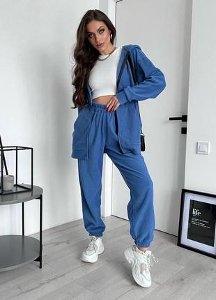 Костюм флис худи на молнии и брюки