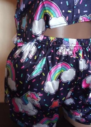 2-7 жіноча піжама единоріг комплект маєчка шорти женская пижама единорог7 фото
