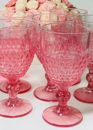 Набор стеклянных бокалов "розовое сердце", 6шт