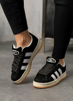 Женские кроссовки adidas originals campus black white gu