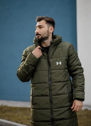 Зимний удлиненный пуховик черный under armour10 фото