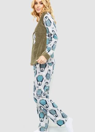 Піжама жіноча махра, колір оливковий, блакитний5 фото