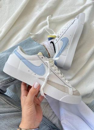 Nike blazer low white blue женские кроссовки