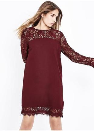 New look плаття бордо-бордове винне марсала вишневе з довгим рукавом гіпюр пряме трапеція