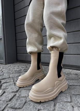 Кожаные ботинки на флисе bottega vneta beige4 фото