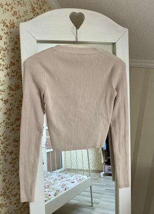 Стильна бежева нюдова блуза zara кардиган кофта блузка джемпер пуловер светр лонгслів в рубчик xs s9 фото