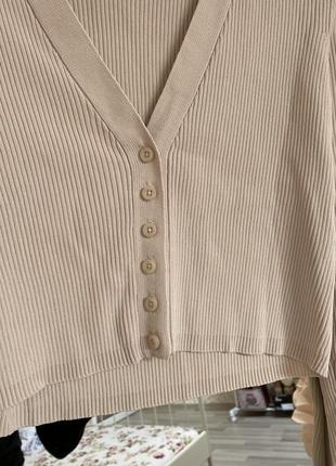 Стильна бежева нюдова блуза zara кардиган кофта блузка джемпер пуловер светр лонгслів в рубчик xs s7 фото