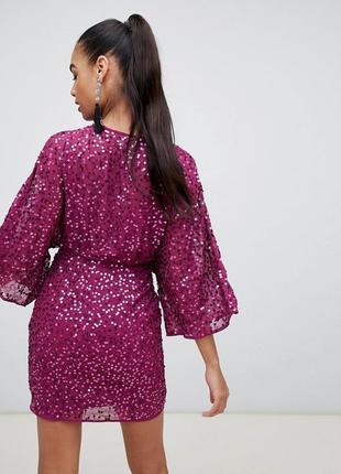 Эффектное платье-кимоно расшитое пайетками asos 2020 платье в пайетках цвета фуксии3 фото
