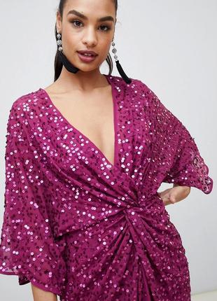 Эффектное платье-кимоно расшитое пайетками asos 2020 платье в пайетках цвета фуксии2 фото