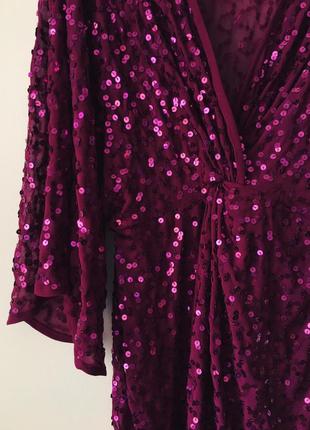 Эффектное платье-кимоно расшитое пайетками asos 2020 платье в пайетках цвета фуксии7 фото