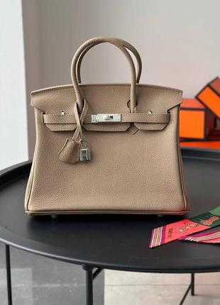 Сумка бежевая кожаная в стиле hermes birkin6 фото