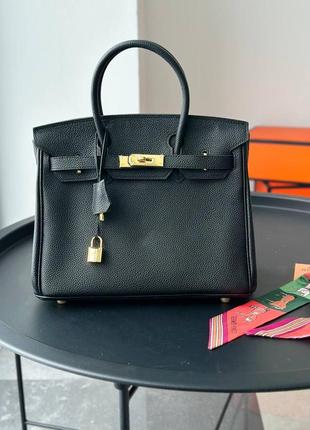 Сумка черная кожаная в стиле hermes birkin