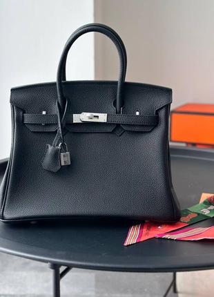 Сумка черная кожаная в стиле hermes birkin