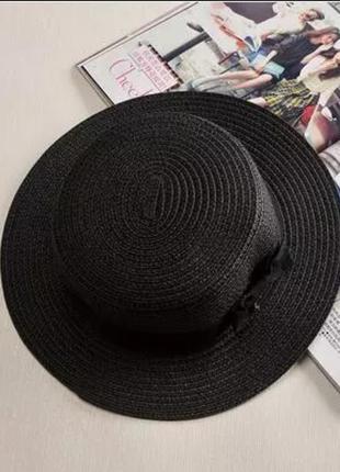 Жіночий капелюх канотьє чорний солом'яний капелюшок, шляпа панама