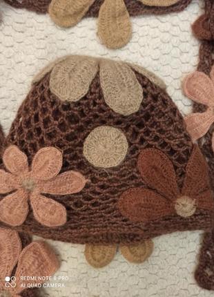 Очень милый вязаный комплект шапки и шарфа в стиле бохо, р.54-593 фото