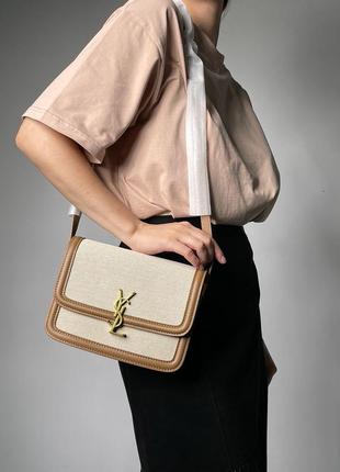 Женская сумка yves saint laurent solferino medium canvas crossbody bag in beige3 фото