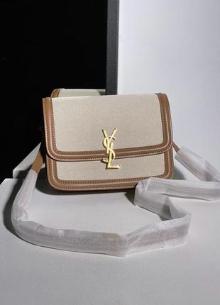 Женская сумка yves saint laurent solferino medium canvas crossbody bag in beige2 фото