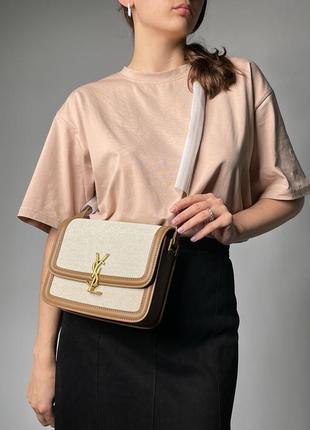 Женская сумка yves saint laurent solferino medium canvas crossbody bag in beige4 фото