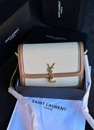 Женская сумка yves saint laurent solferino medium canvas crossbody bag in beige1 фото