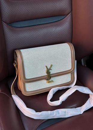 Женская сумка yves saint laurent solferino medium canvas crossbody bag in beige6 фото