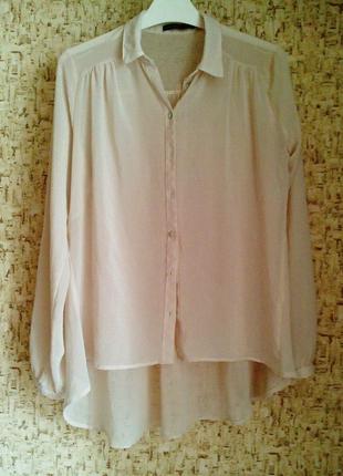 34-36р. пудровая шифоновая блузка рубашка
