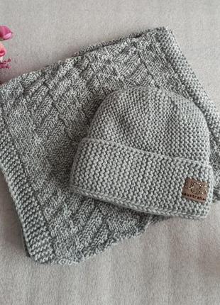 Новый зимний комплект: шапка (утепленная флисом) и хомут 2 оборота, серый3 фото
