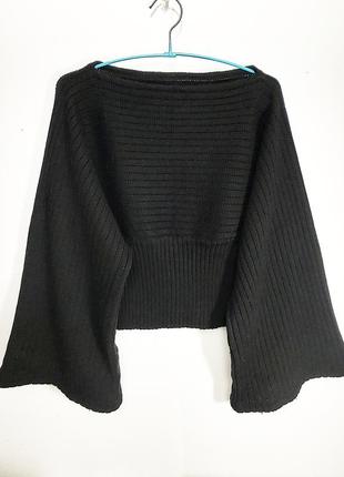 Укороченный свитер. черный теплый джемпер кроп-топ. вязаная кофточка