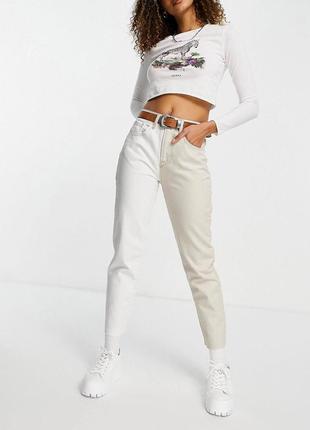 Біло бежеві комбіновані мом джинси нові