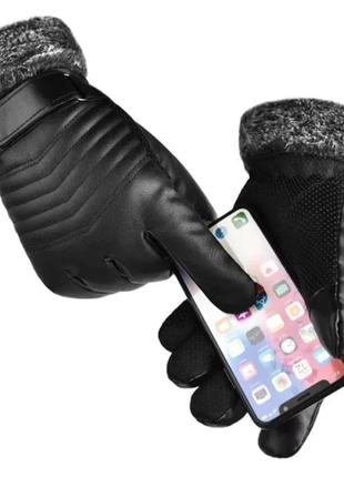 Мужские перчатки на меху, для сенсорных экранов3 фото