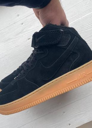 Зимові чоловічі nike air force 1 mid black winter хутро