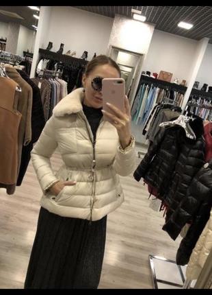 Бежевая куртка молочная пуховик зимняя в стиле монклер moncler zara hm mango massimo dutti ivina4 фото