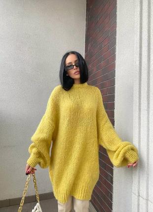 Свитер желтый, акриловый, удлиненный5 фото