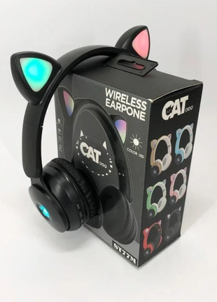 Бездротові навушники st77 led з котячими вушками, що світяться. колір чорний