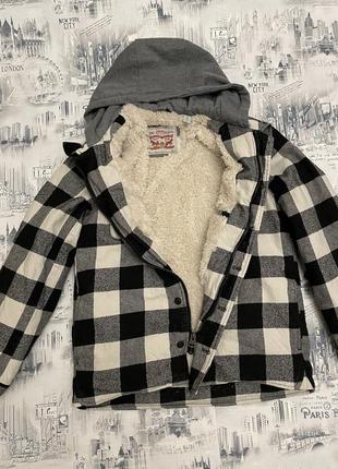 Levi’s sherpa-shirt   мужская клетчатая куртка-рубашка шерпа5 фото