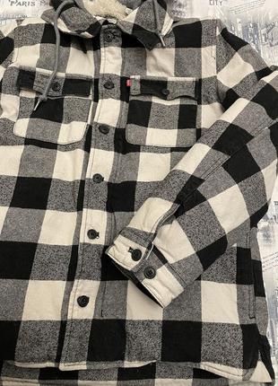 Levi’s sherpa-shirt   мужская клетчатая куртка-рубашка шерпа10 фото