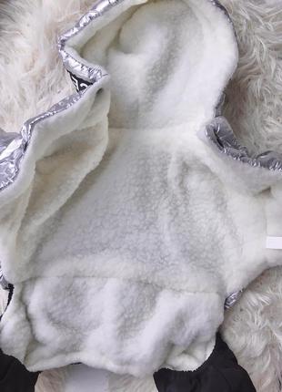Комбинезон с утеплителем куртка пуховик с капюшоном флисом внутри на овчине теплая тёплая зимняя одежда для маленьких маленькой породы собак кота5 фото