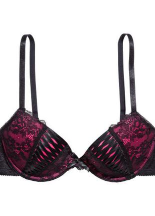 Бюстгальтер кружевной декоративная шнуровка, пуш-ап h&m,   75с