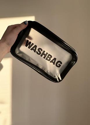 Прозрачная водонепроницаемая косметичка washbag черная2 фото