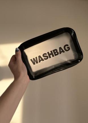 Прозрачная водонепроницаемая косметичка washbag черная1 фото