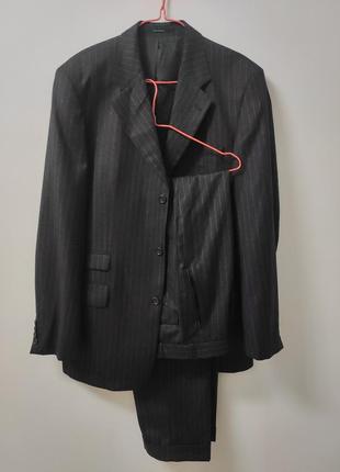 Костюм класичний брюки + піджак чоловічий сірий чорний у смужку на високого чоловіка c&a, розмір l - xl